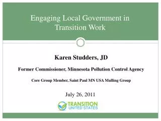 Karen Studders, JD Former Commissioner, Minnesota Pollution Control Agency