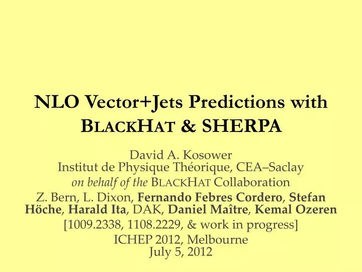 nlo vector jets predictions with b lack h at sherpa