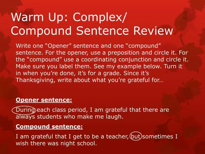 warm up complex compound sentence review