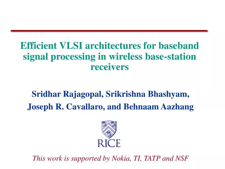 efficient vlsi architectures for baseband signal processing in wireless base station receivers