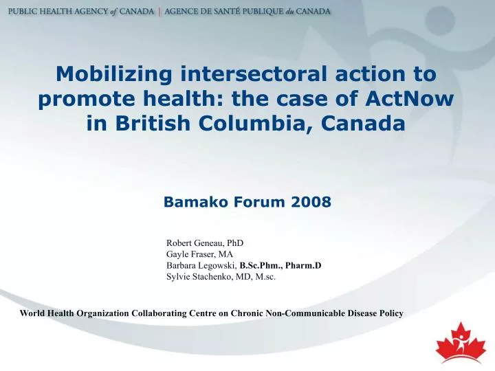 mobilizing intersectoral action to promote health the case of actnow in british columbia canada