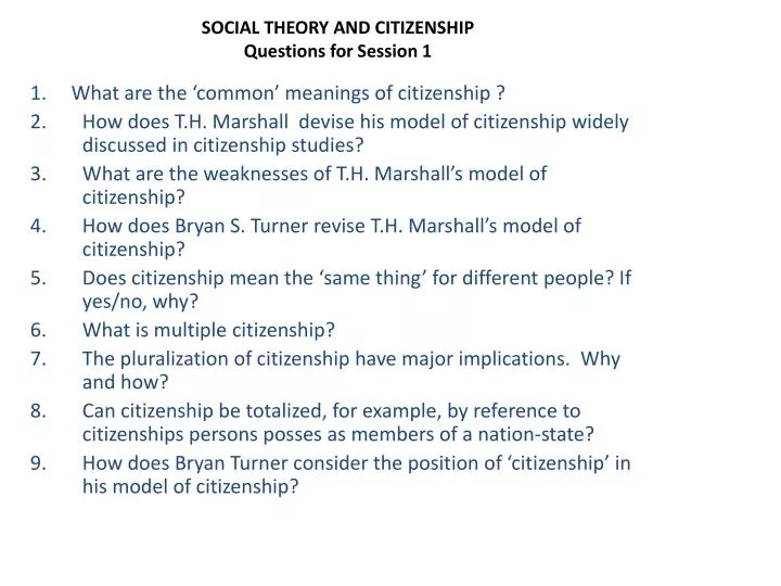 social theory and citizenship questions for session 1