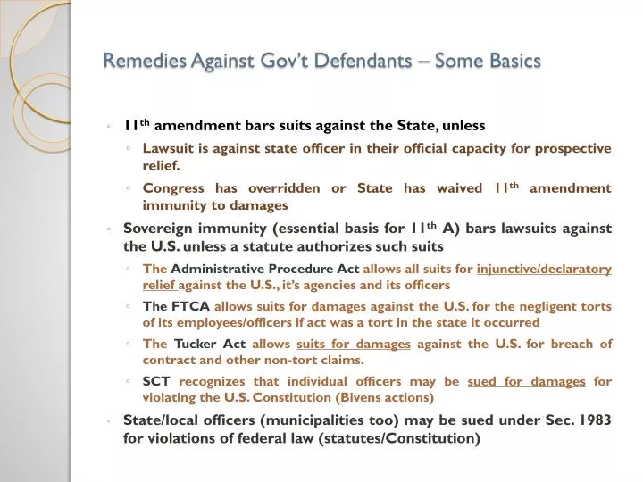 remedies against gov t defendants some basics