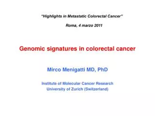 Genomic signatures in colorectal cancer