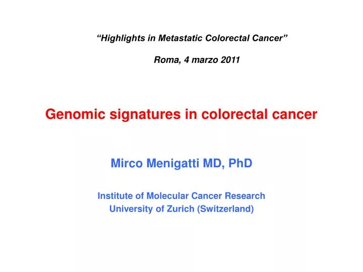 genomic signatures in colorectal cancer