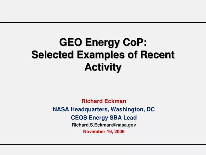 geo energy cop selected examples of recent activity