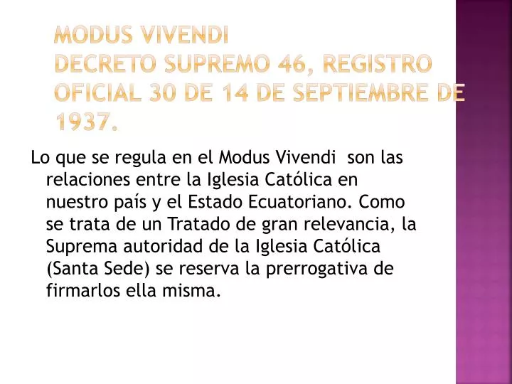 modus vivendi decreto supremo 46 registro oficial 30 de 14 de septiembre de 1937