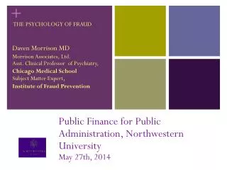 Public Finance for Public Administration, Northwestern University May 27th, 2014