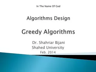In The Name Of God Algorithms Design Greedy Algorithms