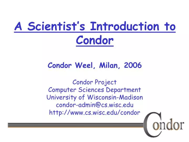 a scientist s introduction to condor condor weel milan 2006