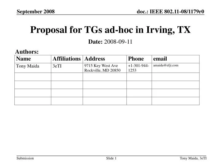 proposal for tgs ad hoc in irving tx