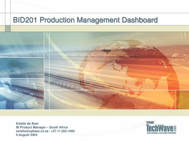 bid201 production management dashboard
