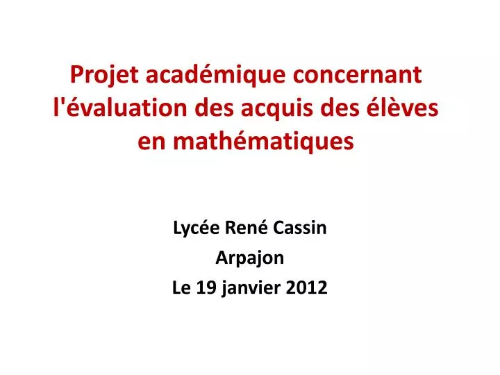 projet acad mique concernant l valuation des acquis des l ves en math matiques