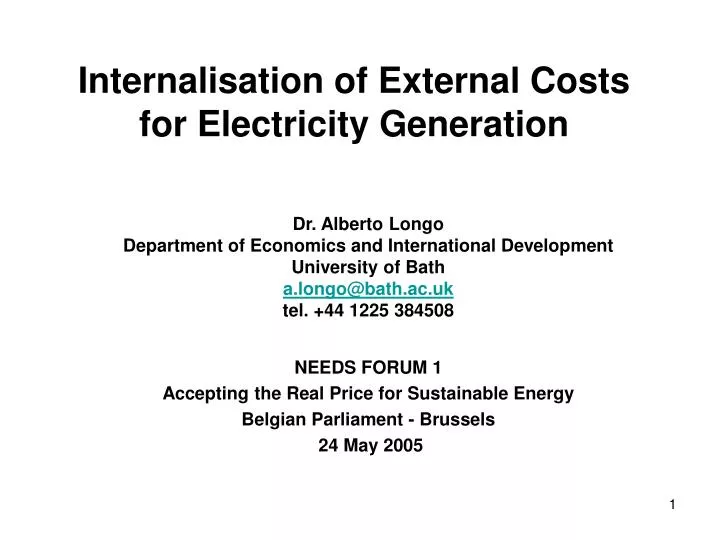 internalisation of external costs for electricity generation