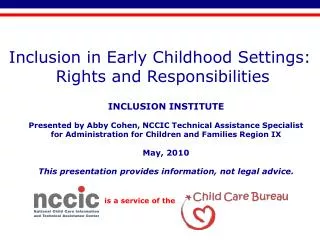 Inclusion in Early Childhood Settings: Rights and Responsibilities