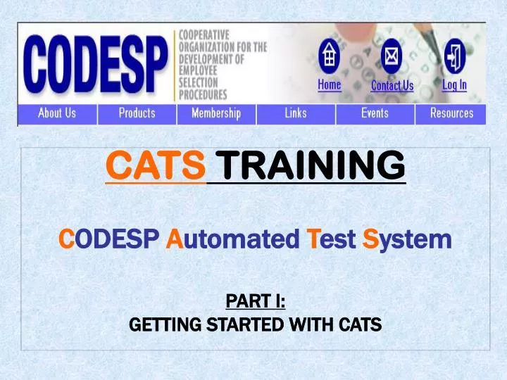 cats training c odesp a utomated t est s ystem part i getting started with cats