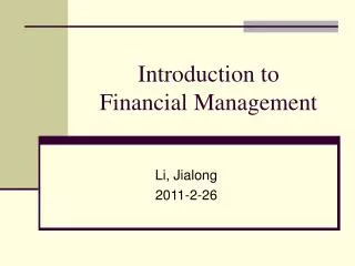 Introduction to Financial Management