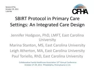 SBIRT Protocol in Primary Care Settings: An Integrated Care Design