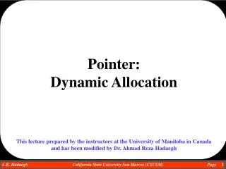 Pointer: Dynamic Allocation