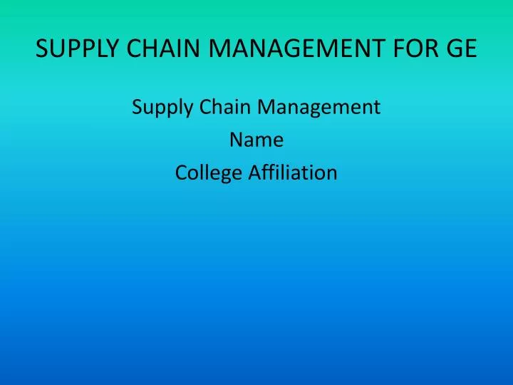 supply chain management for ge