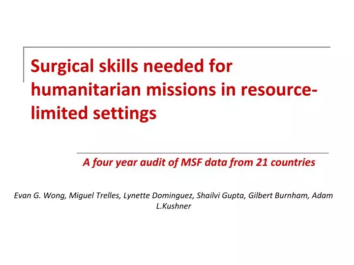 surgical skills needed for humanitarian missions in resource limited settings