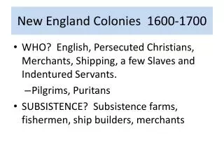 New England Colonies 1600-1700