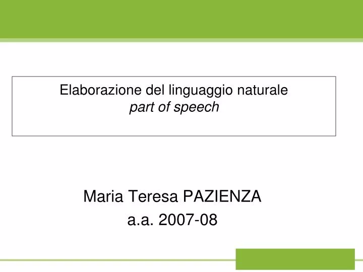 elaborazione del linguaggio naturale part of speech