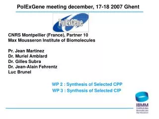 PolExGene meeting december, 17-18 2007 Ghent