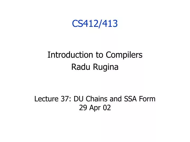 lecture 37 du chains and ssa form 29 apr 02