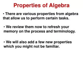 Properties of Algebra