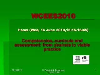 WCEES2010 Panel (Wed, 16 June 2010,15:15-16:45)