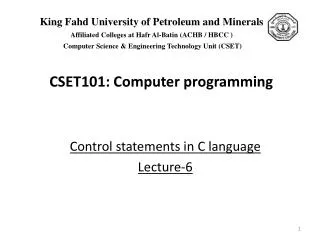 Control statements in C language Lecture-6