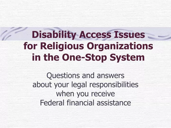 disability access issues for religious organizations in the one stop system