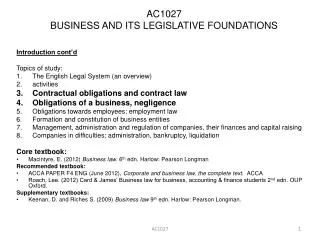 AC1027 BUSINESS AND ITS LEGISLATIVE FOUNDATIONS