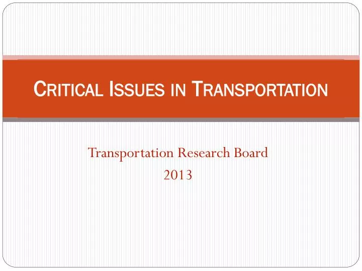 critical issues in transportation