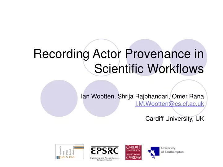 recording actor provenance in scientific workflows