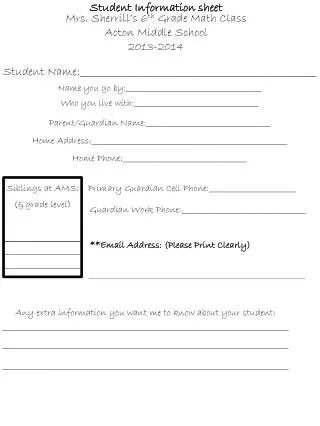 Student Information sheet