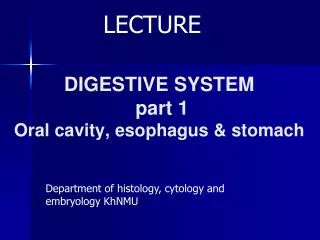 DIGESTIVE SYSTEM part 1 Oral cavity, esophagus &amp; stomach