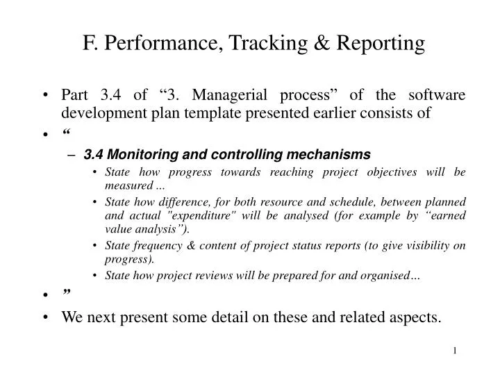 f performance tracking reporting