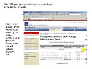 The GSA-provided per-mile reimbursement rate gsa/mileage