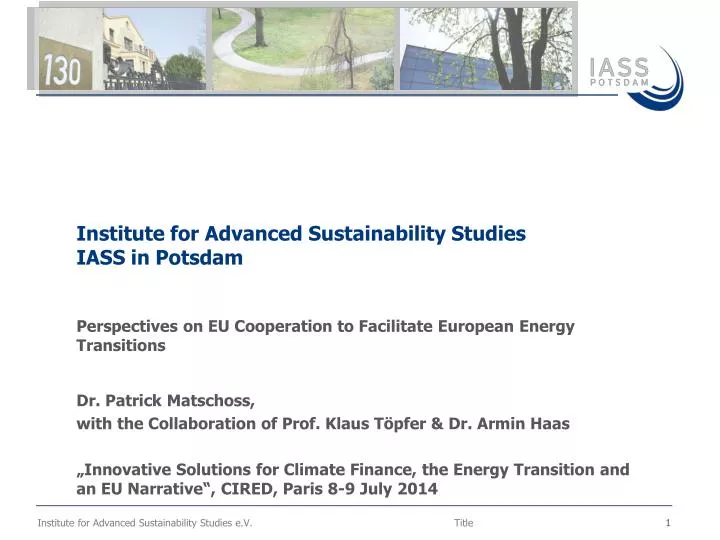 perspectives on eu cooperation to f acilitate european energy transitions