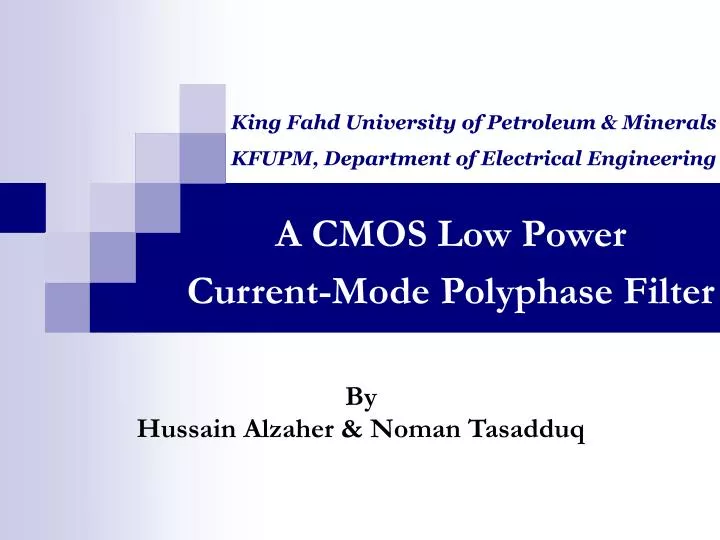 a cmos low power current mode polyphase filter