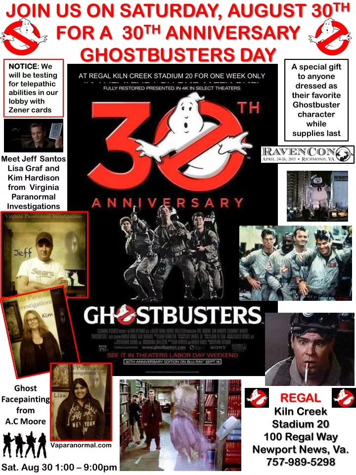join us on saturday august 30 th for a 30 th anniversary ghostbusters day