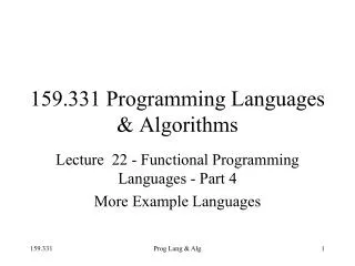 159.331 Programming Languages &amp; Algorithms