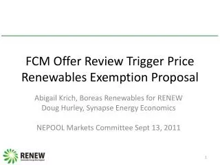 FCM Offer Review Trigger Price Renewables Exemption Proposal