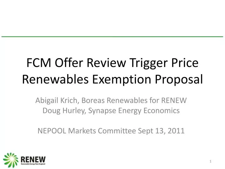 fcm offer review trigger price renewables exemption proposal