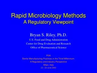 Rapid Microbiology Methods A Regulatory Viewpoint