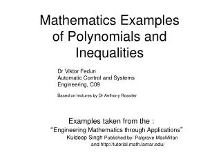 Mathematics Examples of Polynomials and Inequalities