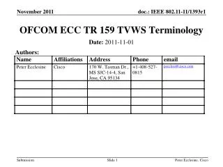 OFCOM ECC TR 159 TVWS Terminology