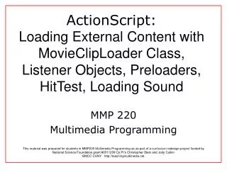 MMP 220 Multimedia Programming